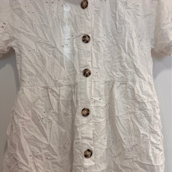 ZARA White Eyelet Embroidered Button Front Short Sleeve Babydoll Tee - Picture 3 of 6
